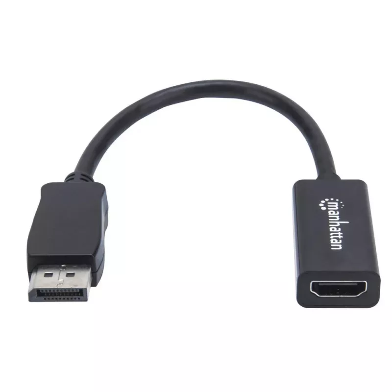 Manhattan DisplayPort 1.1 HDMI-adapterkaabel, 1080p@60Hz, isane → emane, must, kaabel 15 cm, DP riiviga, mitte kahesuunaline, kolmeaastane garantii, samaväärne tootega DP2HDMI