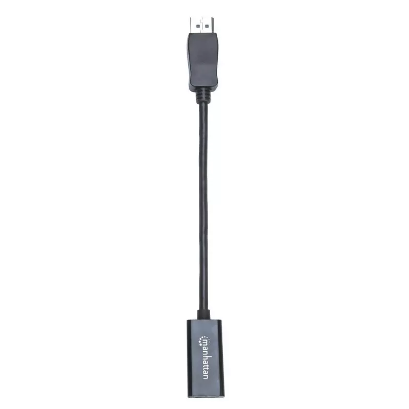Manhattan DisplayPort 1.1 HDMI-adapterkaabel, 1080p@60Hz, isane → emane, must, kaabel 15 cm, DP riiviga, mitte kahesuunaline, kolmeaastane garantii, samaväärne tootega DP2HDMI