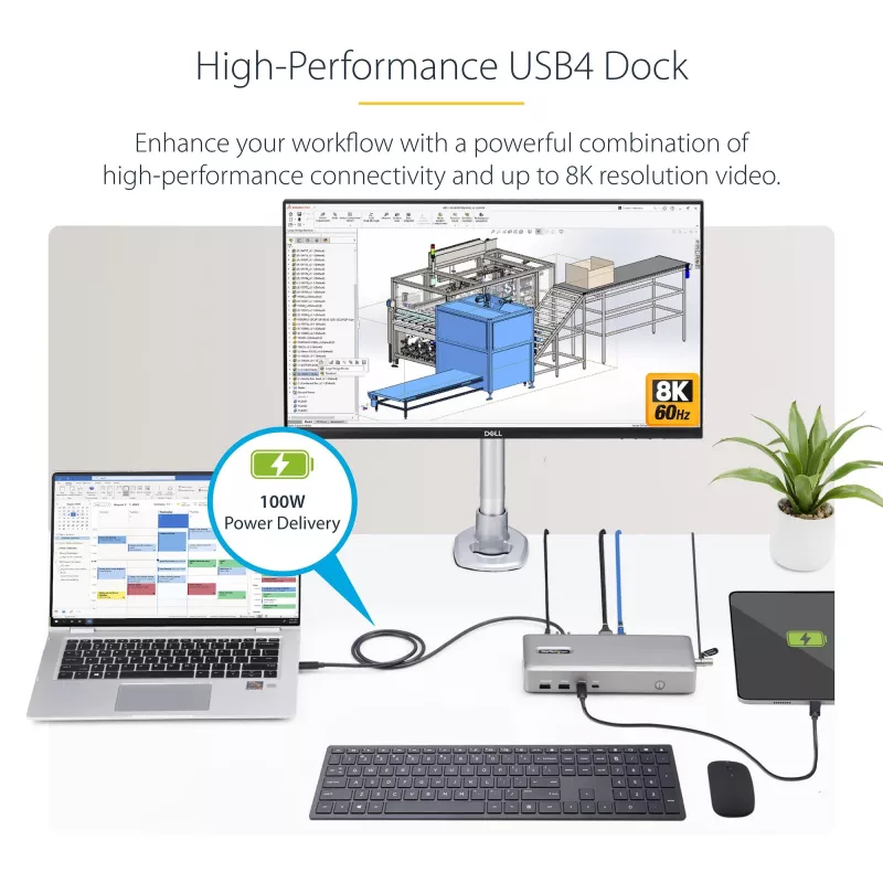 StarTech.com kahe monitoriga USB4 dokkimisjaam, kaks 4K 120 Hz või üks 8K 60 Hz HDMI, 100 W sülearvuti laadimine, 2.5GbE, USB-C mitme monitoriga dokk, draiverivaba