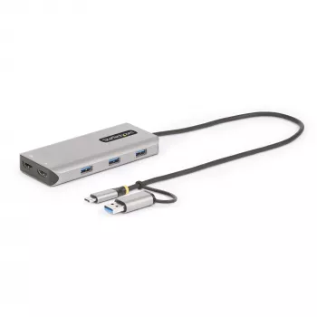 StarTech.com USB-C multipordiadapter koos ühendatud USB-C–USB-A adapteriga, kaks HDMI-d (4K30Hz/1080p60Hz), 3x USB-A 5Gbps, mini-reisidokk, sülearvuti dokkimisjaam, 1,3 jala/40 cm kaabel