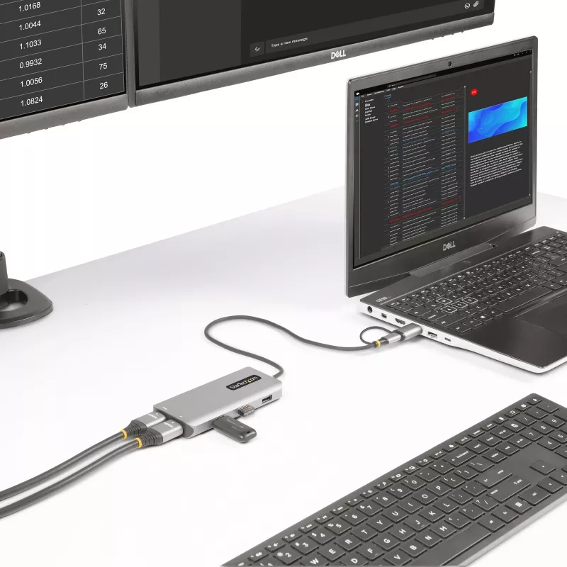 StarTech.com USB-C multipordiadapter koos ühendatud USB-C–USB-A adapteriga, kaks HDMI-d (4K30Hz/1080p60Hz), 3x USB-A 5Gbps, mini-reisidokk, sülearvuti dokkimisjaam, 1,3 jala/40 cm kaabel