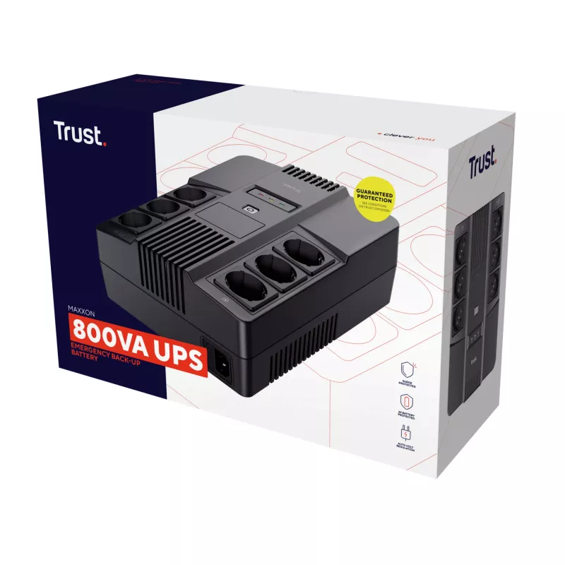 Trust Maxxon katkematu toiteallikas (UPS) 0,8 kVA 6 vahelduvvoolupistikuga
