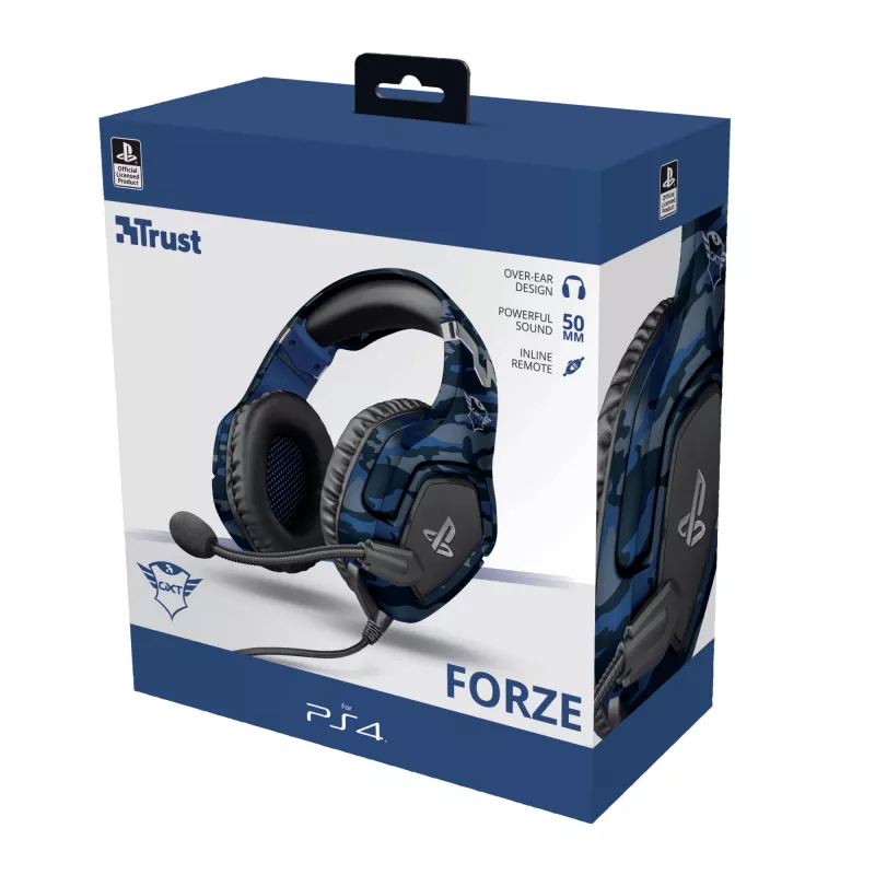 Trust GXT 488 Forze PS4 peakomplekt, juhtmega, peapael, mängimine, must, sinine