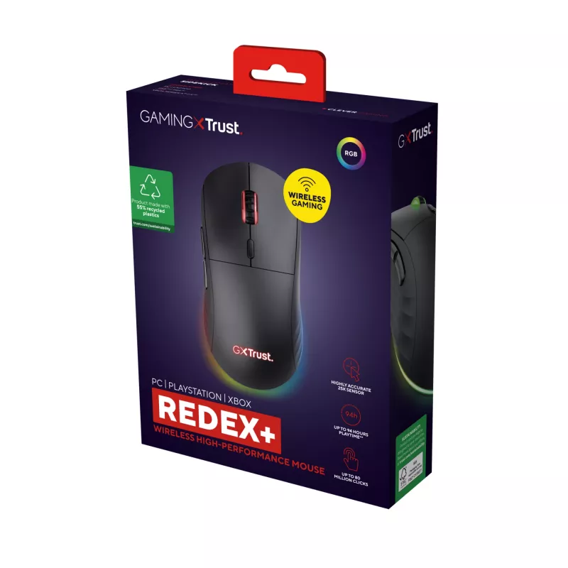 Trust GXT 927 Redex+ hiir Mängimine Paremakäeline RF-juhtmeta + USB Type-A Laser 25600 DPI