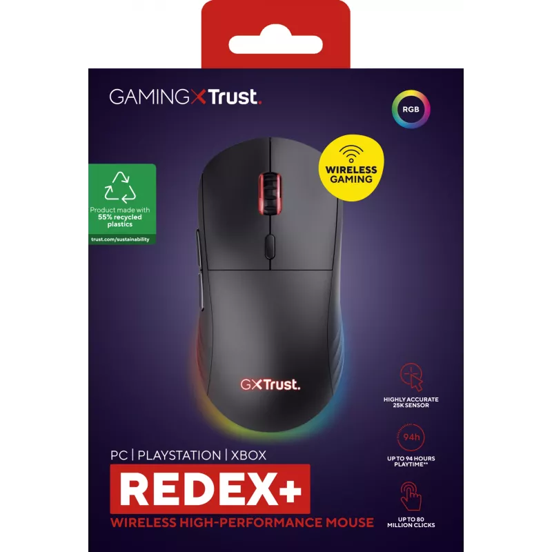 Trust GXT 927 Redex+ hiir Mängimine Paremakäeline RF-juhtmeta + USB Type-A Laser 25600 DPI