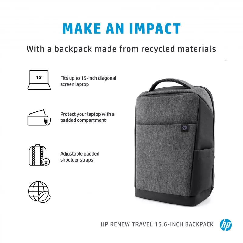 HP Renew Travel 15.6-tolline seljakott, seljakott, 650 g