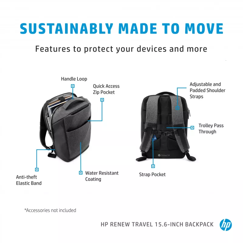 HP Renew Travel 15.6-tolline seljakott, seljakott, 650 g
