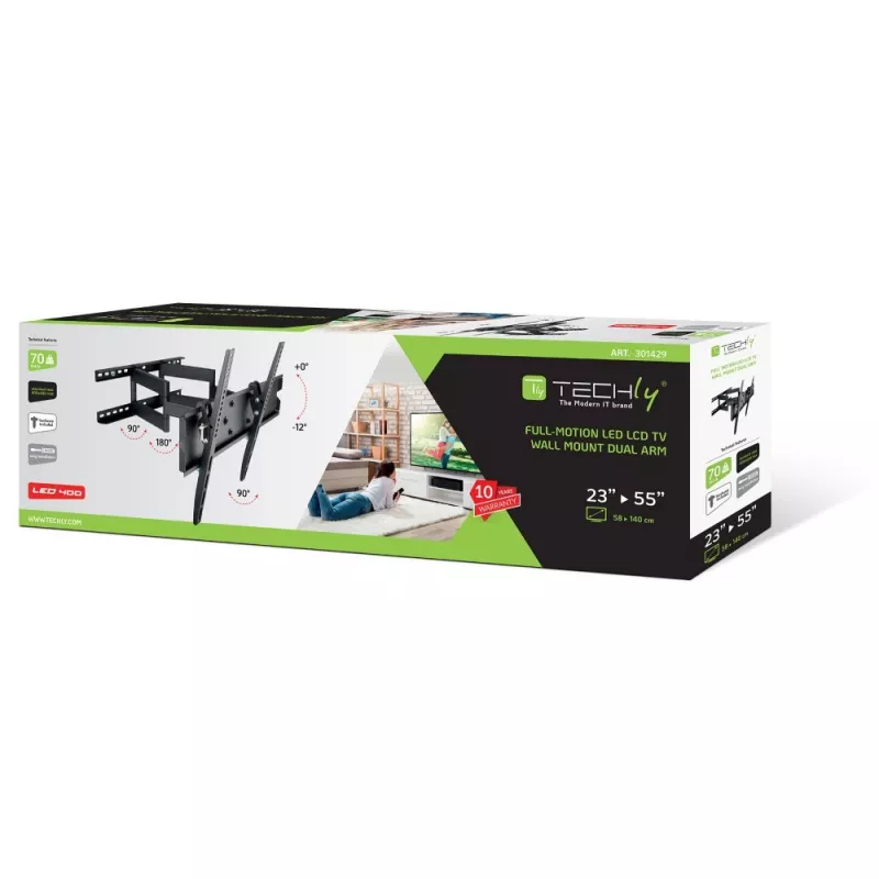Techly 23-55-tolline seinakinnitus LED-teleri LCD täisliigutusega kaheharulisele käele ICA-PLB 147M