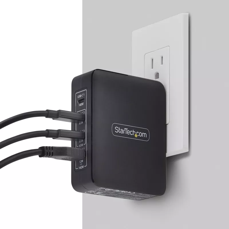 StarTech.com 140W USB-C seinakruvi, 3x USB-C/1x USB-A, PD 3.1 rahvusvaheline GaN toiteadapter MacBookile/Dell XPSile/Inspironile
