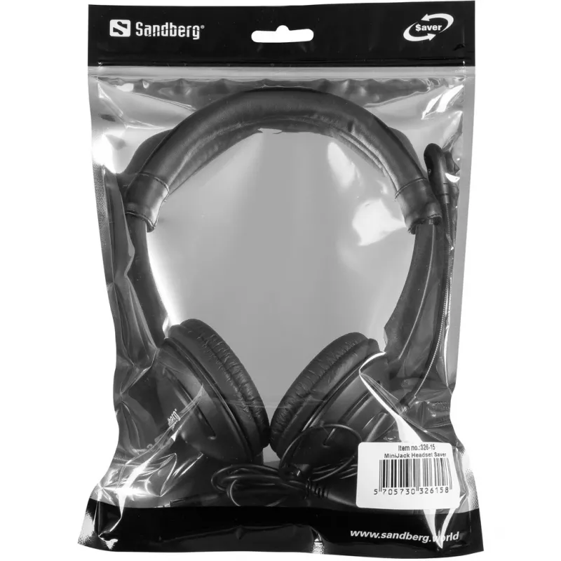Sandberg MiniJack Peakomplekti Säästja, juhtmega, kõned/muusika, 20 - 20000 Hz, 71 g, peakomplekt, must