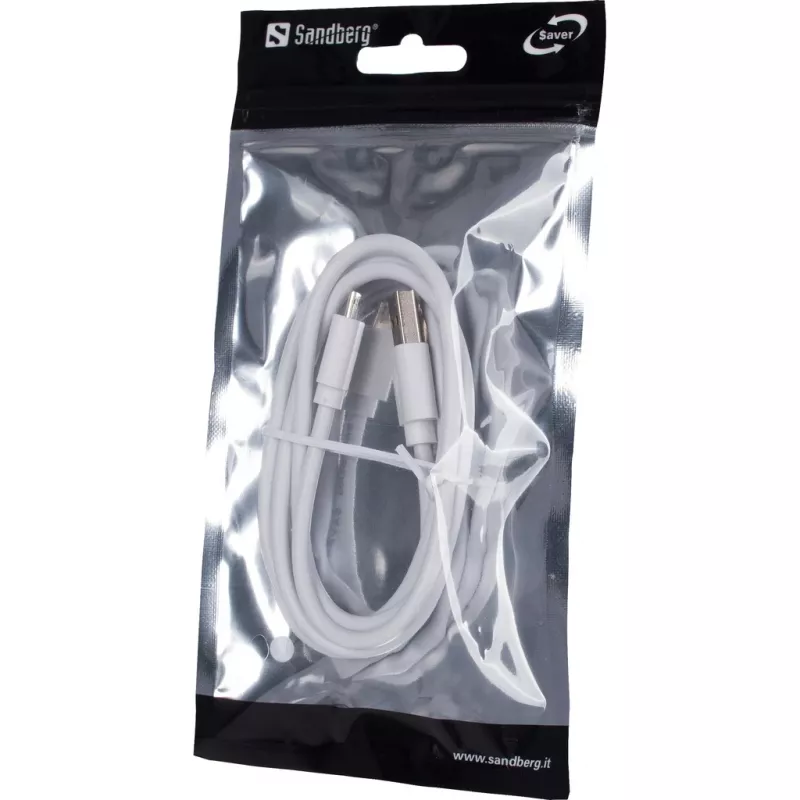 Sandberg MicroUSB sünkroonimis-/laadimiskaabel 1m SAVER, 1 m, Micro-USB A, USB A, valge