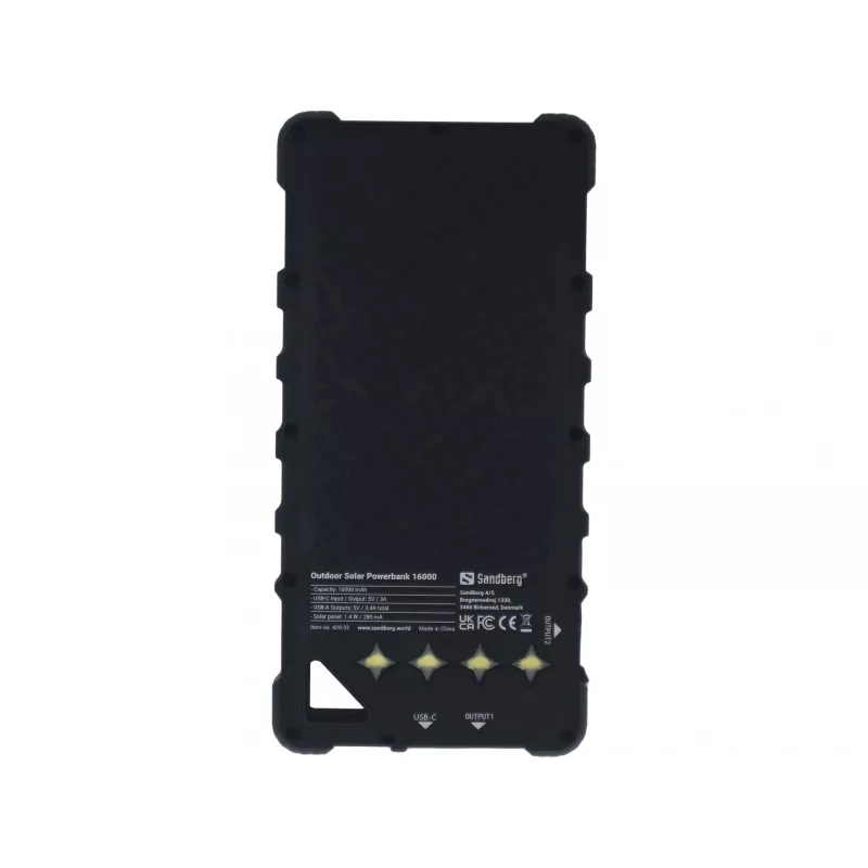 Sandberg Outdoor Solar Powerbank 16000, 16000 mAh, liitiumioon (Li-Ion), must