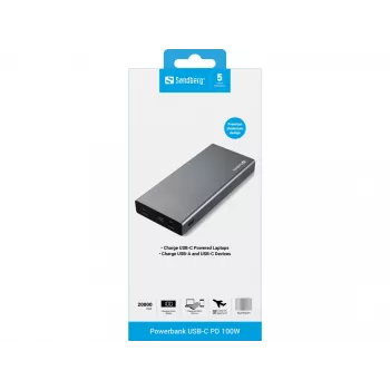 Sandberg Akupank USB-C PD 100W 20000, 20000 mAh, liitiumioon (Li-Ion), Quick Charge 3.0, 100 W, hall