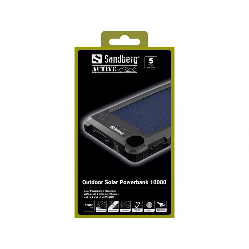 Sandberg Outdoor Solar Powerbank 10000, 10000 mAh, must
