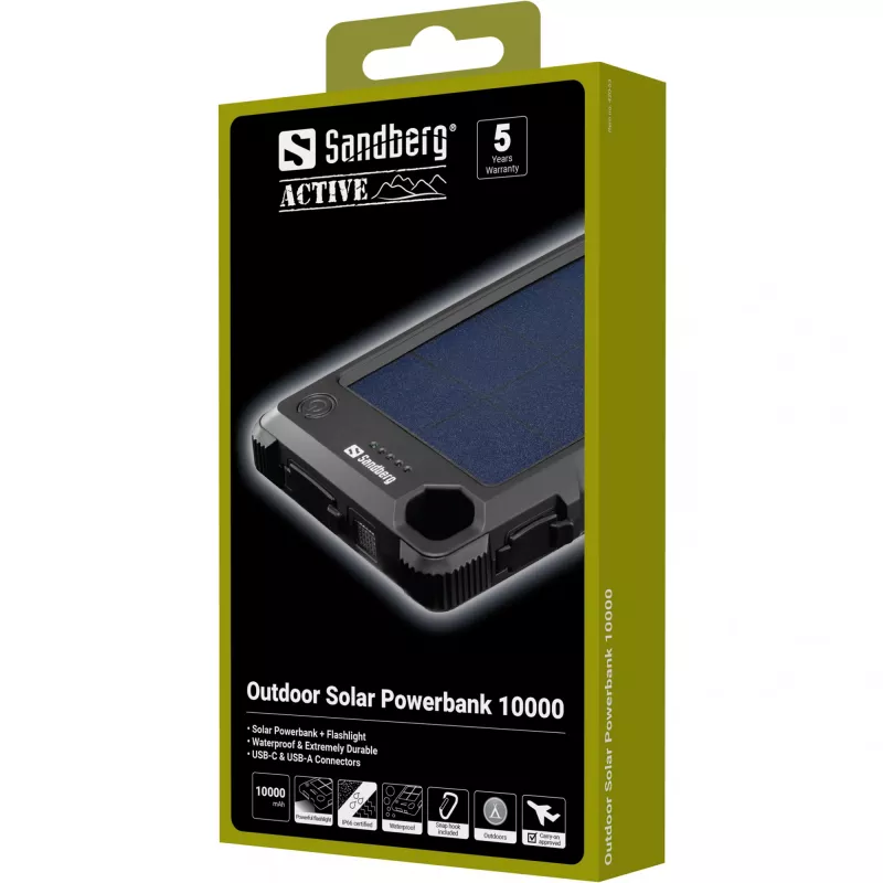 Sandberg Outdoor Solar Powerbank 10000, 10000 mAh, must