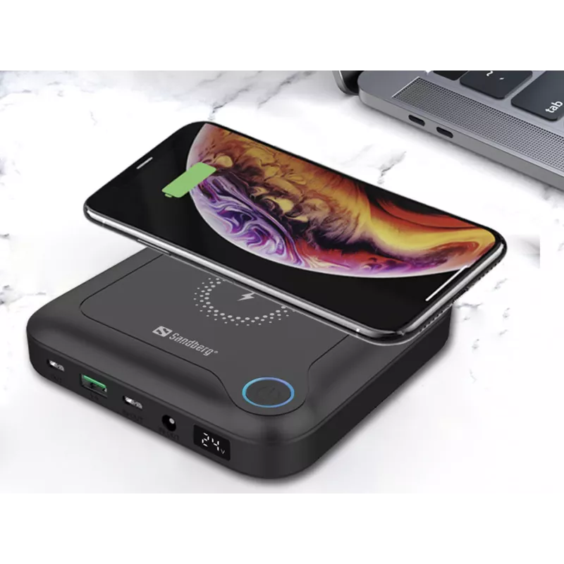 Sandberg All-in1 sülearvuti akupank 24000, 24000 mAh, Quick Charge 2.0, juhtmevaba laadimine, must