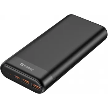 Sandbergi akupank 20000 PD65W+2xQC3.0, 20000 mAh, liitium-ioon (Li-Ion), Quick Charge 3.0, 65 W, must