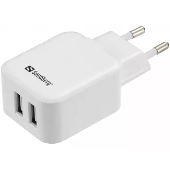 Sandberg AC Charger Dual USB 2.4+1A EL, siseruumides, vahelduvvool, USB, 5 V, must, valge