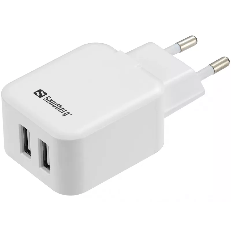 Sandberg AC Charger Dual USB 2.4+1A EL, siseruumides, vahelduvvool, USB, 5 V, must, valge