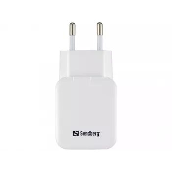 Sandberg AC Charger Dual USB 2.4+1A EL, siseruumides, vahelduvvool, USB, 5 V, must, valge