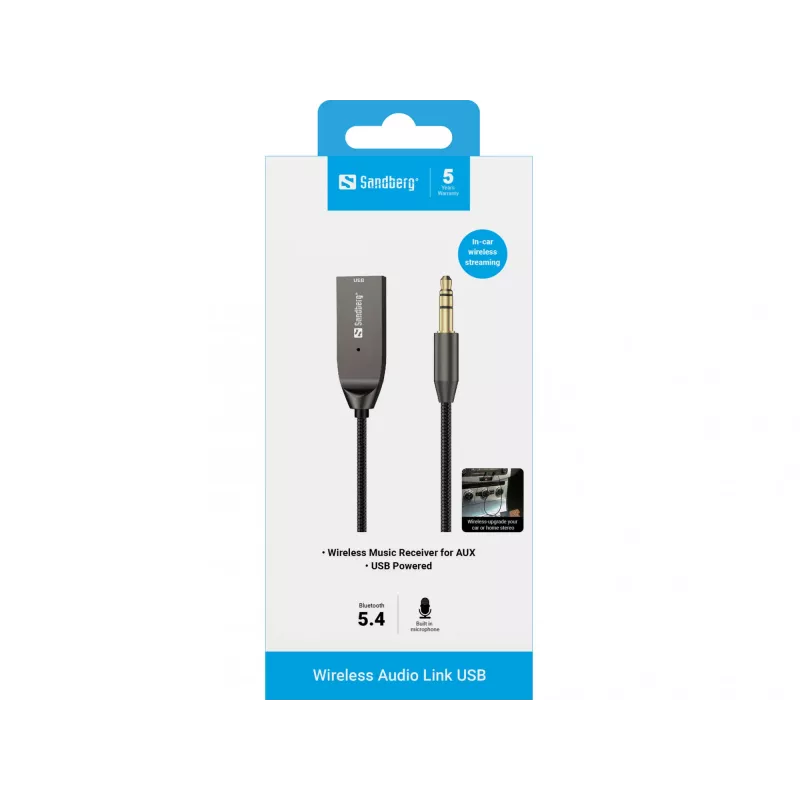 Sandberg Wireless Audio Link USB, USB, A2DP, AVRCP, HFP, 10 m, must, dokk, 5 V