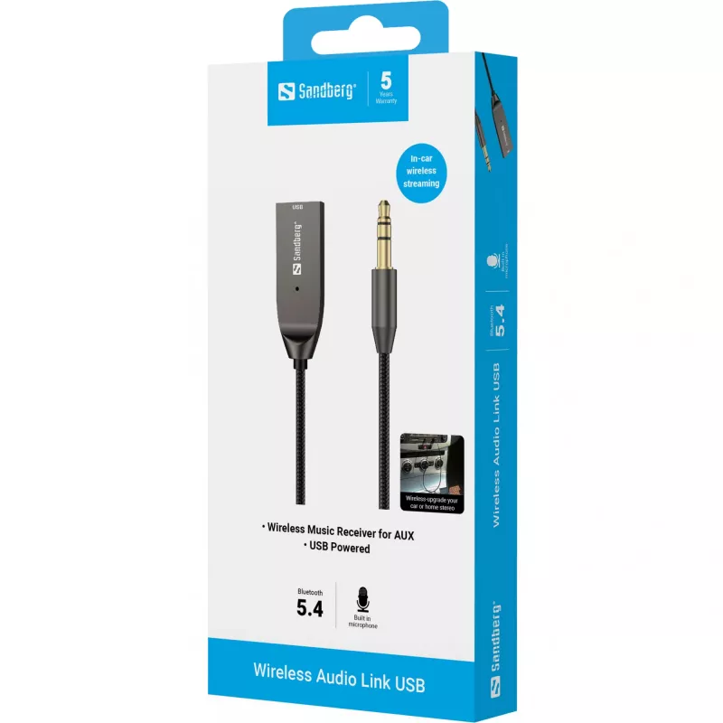 Sandberg Wireless Audio Link USB, USB, A2DP, AVRCP, HFP, 10 m, must, dokk, 5 V
