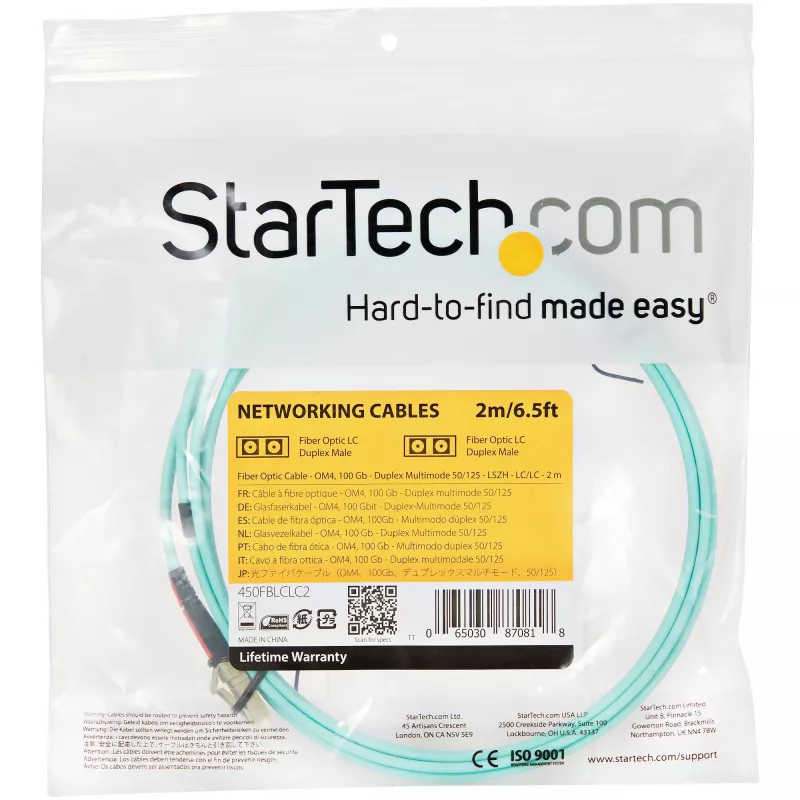 StarTech.com 2m (6ft) LC/UPC to LC/UPC OM4 mitmeosaline kiudoptiline kaabel, 50/125 µm LOMMF/VCSEL zipcord kiud, 100G, madal sisestuskadu - LSZH kiudoptiline hüppaja juhe