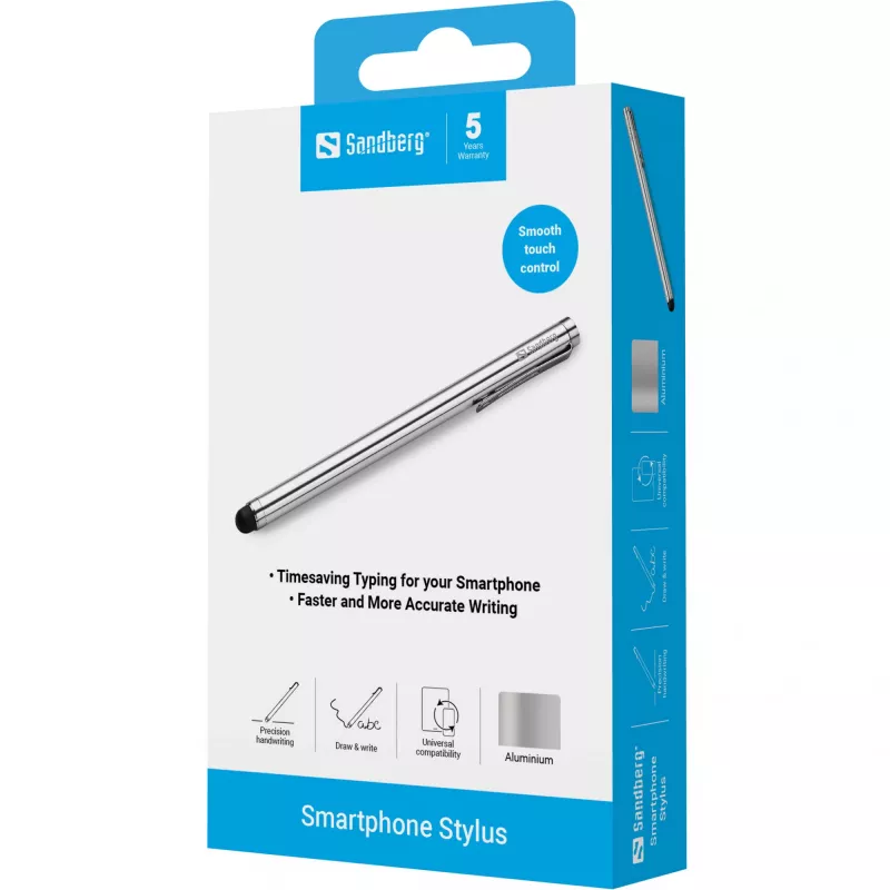 Sandberg Smartphone Stylus, Mobiiltelefon/nutitelefon, Hõbedane, 5 g, 140 mm, 7 mm, 7 mm