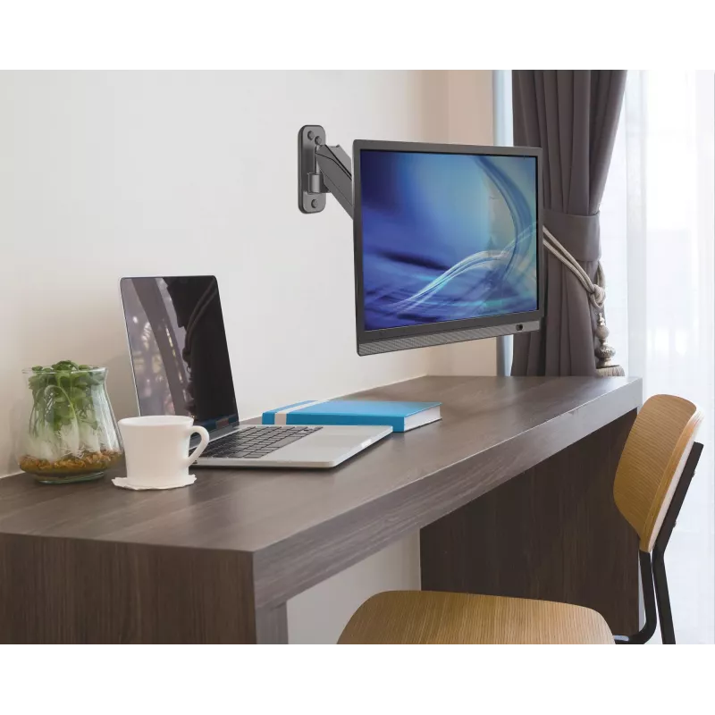 Manhattan Seinakinnitus teleritele ja monitoridele (vedruhoob, 2 pöördepunkti), ekraanidele 17 inch kuni 32 inch, VESA ühilduvus: 75x75 mm ja 100x100 mm – kontrolli ekraani tagaküljel olevate nelja kinnitusava mõõtmeid sobivuse tagamiseks, maksimaalselt 8 kg, must, kronstein, eluaegne garantii