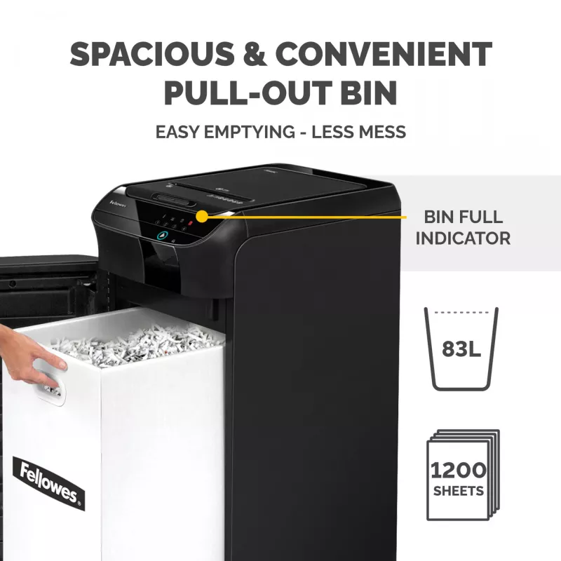 Fellowes paberipurustaja 550 lehte automaatne etteanne ristpurustusega purustaja AutoMax 550C purustaja 83-liitrise konteineriga kõrge turvalisusega P4