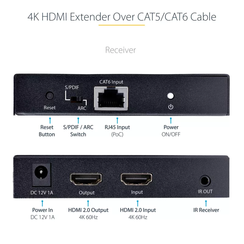 StarTech.com 4K70IC-EXTEND-HDMI AV-pikendaja AV-saatja ja -vastuvõtja Must