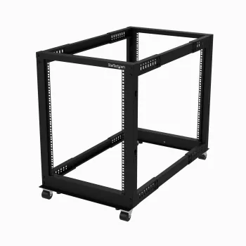 StarTech.com 4-Post 15U Mobile Open Frame Server Rack, Four Post 19 inch võrk Rack with Wheels, Rolling Rack with Adjustable Depth for Computer/AV/Data/IT Equipment - Casters, Leveling Feet or Floor Mounting