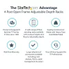 StarTech.com 4-Post 15U Mobile Open Frame Server Rack, Four Post 19 inch võrk Rack with Wheels, Rolling Rack with Adjustable Depth for Computer/AV/Data/IT Equipment - Casters, Leveling Feet or Floor Mounting