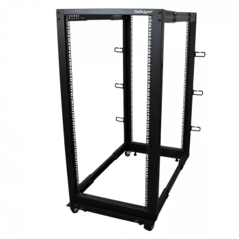 StarTech.com 4-Post 25U Mobile Open Frame Server Rack, Four Post 19in võrk Rack with Wheels, Rolling Rack with Adjustable Depth for Computer/AV/Data/IT Equipment - Casters, Leveling Feet or Floor Mounting