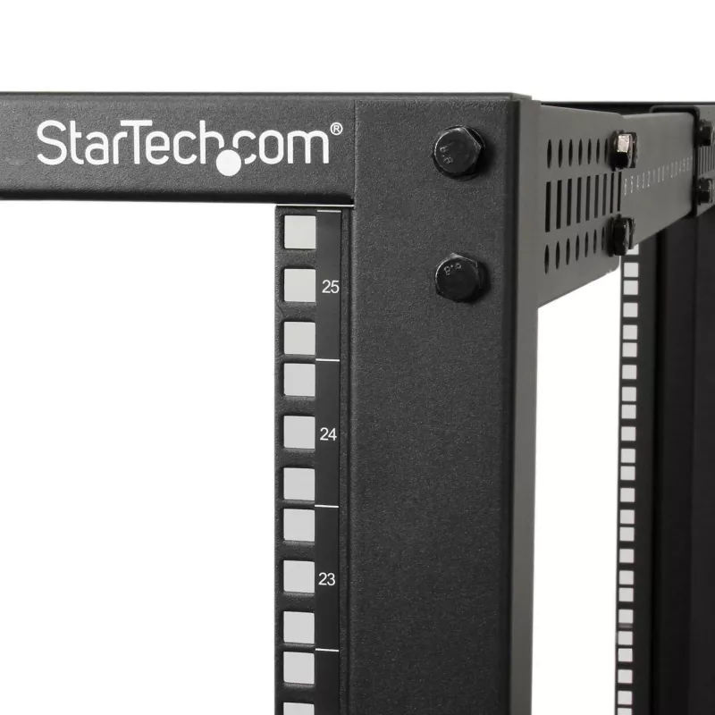 StarTech.com 4-Post 25U Mobile Open Frame Server Rack, Four Post 19in võrk Rack with Wheels, Rolling Rack with Adjustable Depth for Computer/AV/Data/IT Equipment - Casters, Leveling Feet or Floor Mounting