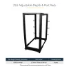 StarTech.com 4-Post 25U Mobile Open Frame Server Rack, Four Post 19in võrk Rack with Wheels, Rolling Rack with Adjustable Depth for Computer/AV/Data/IT Equipment - Casters, Leveling Feet or Floor Mounting