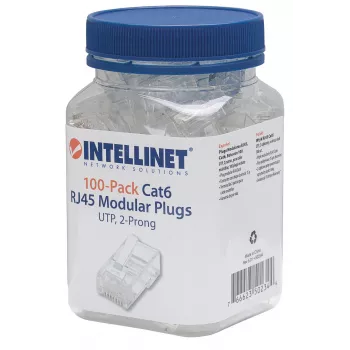 Intellinet RJ45 modulaarpistikud, Cat6, UTP, 2-hambaline, keerutatud juhtmele, 15 µ kullatud kontaktidega, 100 tk