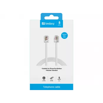 Sandberg Telephone RJ11-RJ11 5 m, 5 m, RJ11, RJ11, isane, isane, valge