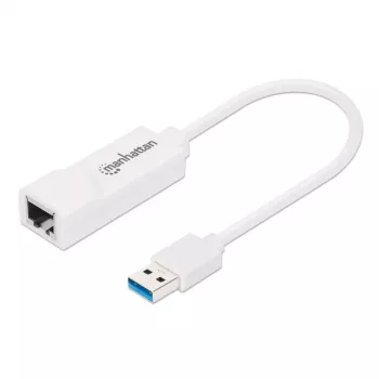 Manhattan USB-A Gigabit võrguadapter, valge, 10/100/1000 Mbps võrk, USB 3.0, Ethernet, RJ45, kolmeaastane garantii, võrdväärne USB31000SW-ga.