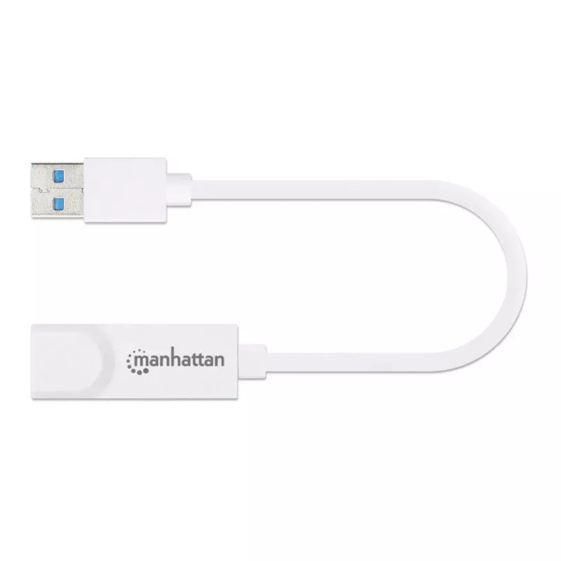 Manhattan USB-A Gigabit võrguadapter, valge, 10/100/1000 Mbps võrk, USB 3.0, Ethernet, RJ45, kolmeaastane garantii, võrdväärne USB31000SW-ga.