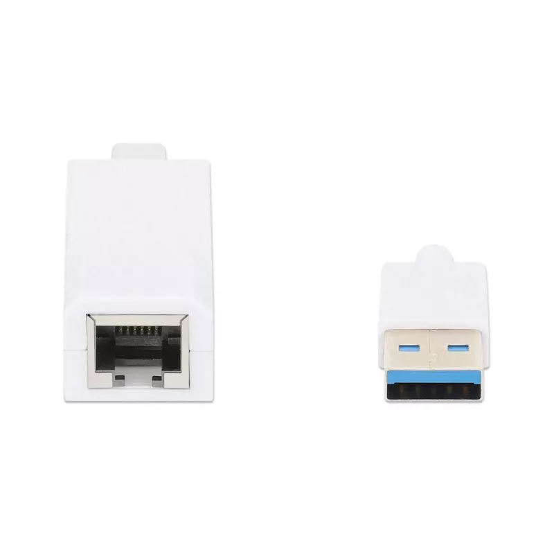 Manhattan USB-A Gigabit võrguadapter, valge, 10/100/1000 Mbps võrk, USB 3.0, Ethernet, RJ45, kolmeaastane garantii, võrdväärne USB31000SW-ga.