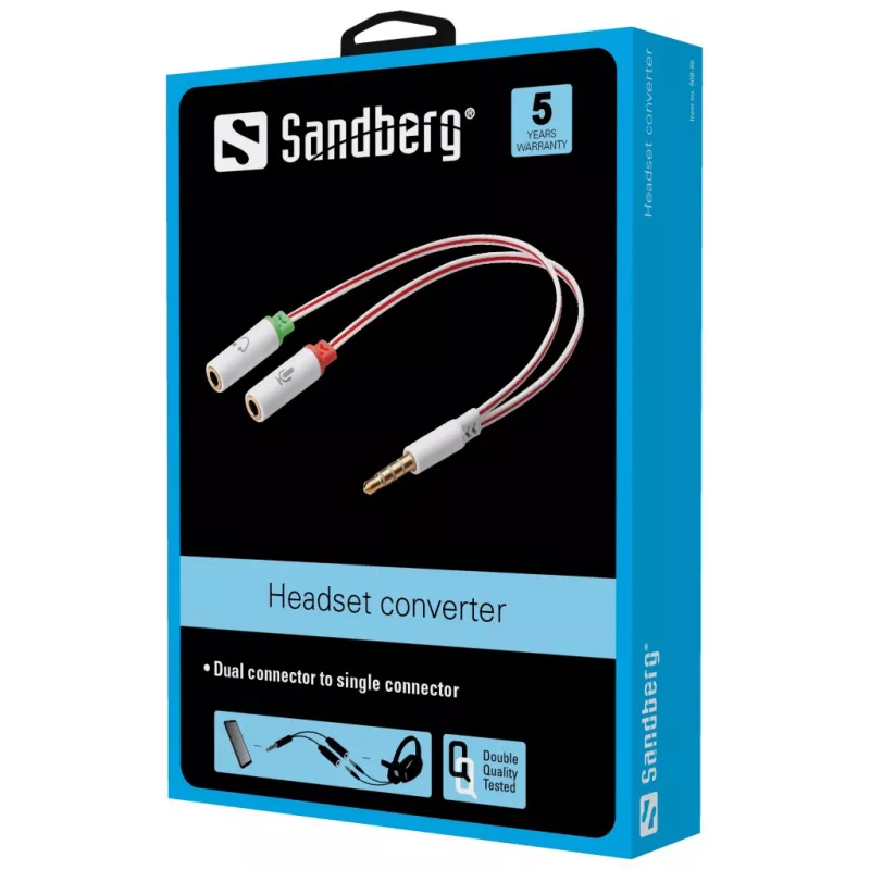 Sandberg Peakomplekti muundur Dual-Single, 3,5 mm TRS, isane, emane, valge