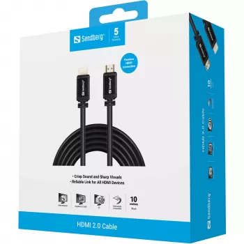 Sandberg HDMI 2.0 kaabel 19M-19M, 10 m, must
