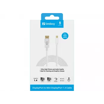 Sandberg DP-MiniDP 1.4 8K60Hz 2m, 2 m, DisplayPort, Mini DisplayPort, isane, isane, 7680 x 4320 pikslit