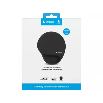 Sandberg Memory Foam hiirpad Round, must, ühevärviline, mäluvahust, randmetugi, libisemiskindel alus