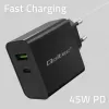 Laadija Qoltec 52378 sise-AC kiirlaadimine 3A USB USB-C must