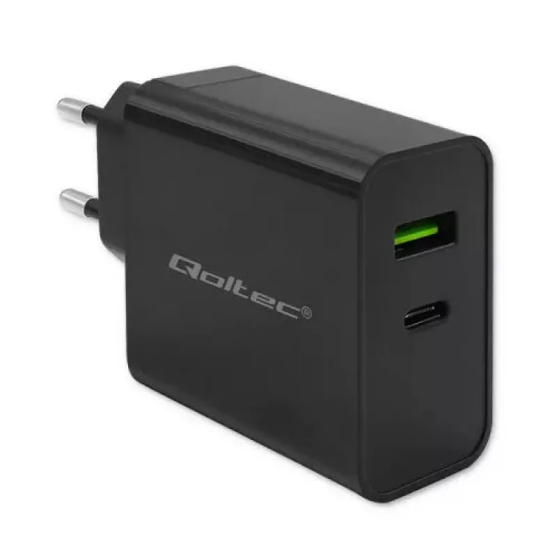 Laadija Qoltec 52378 sise-AC kiirlaadimine 3A USB USB-C must