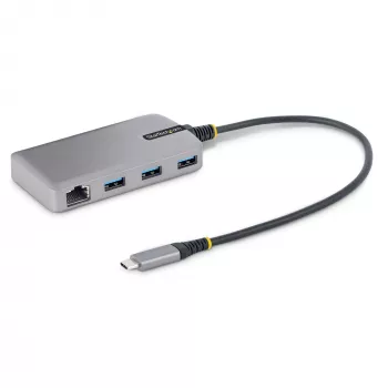 StarTech.com 3-pordiline USB-C jaotur Ethernetiga - 3x USB-A porti, Gigabit Ethernet RJ45, USB 3.0 5Gbps, siinivõimsusel, 1ft/30cm pikk kaabel - kaasaskantav sülearvuti USB USB-C jaoturi adapter GbE-ga