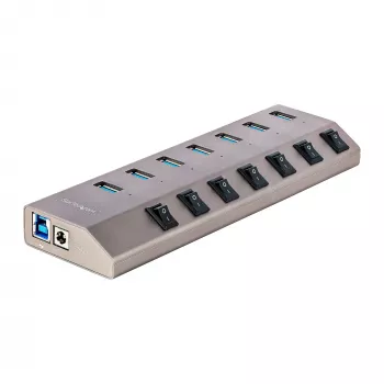StarTech.com 7-pordiline toitega USB-C jaotur individuaalsete sisse-/väljalülituslülititega, USB 3.0 5 Gbps laiendusjaotur toiteplokiga, laua-/sülearvuti USB-C–USB-A jaotur, USB USB-C jaotur BC 1.2-ga
