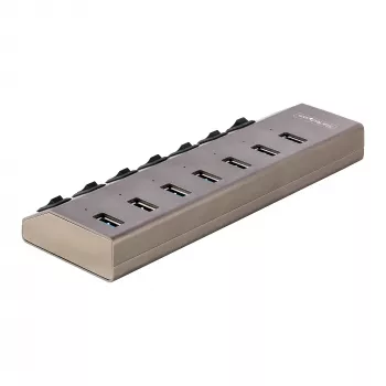 StarTech.com 7-pordiline toitega USB-C jaotur individuaalsete sisse-/väljalülituslülititega, USB 3.0 5 Gbps laiendusjaotur toiteplokiga, laua-/sülearvuti USB-C–USB-A jaotur, USB USB-C jaotur BC 1.2-ga